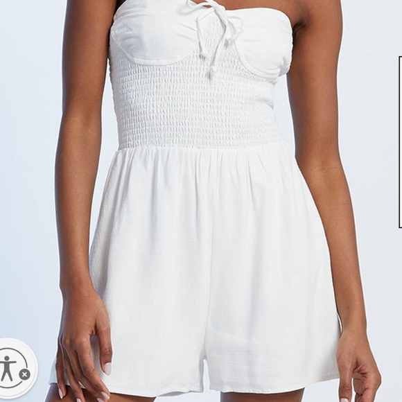 PACSUN LA Hearts Strapless Smocked Bodice Romper in white. Size XS NWT - Picture 3 of 15